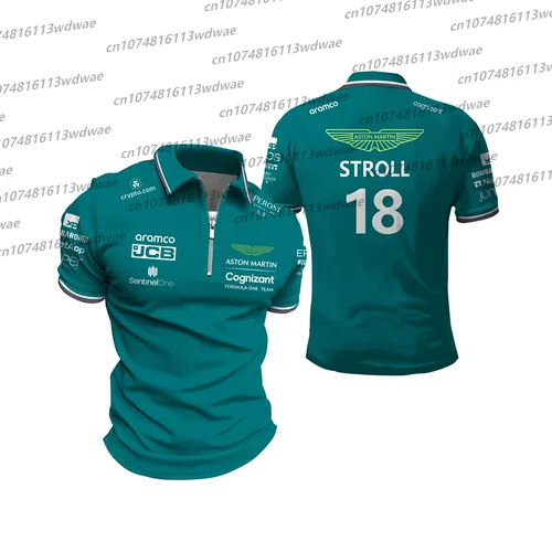 Imagen 2 del producto Camiseta Aston Martin, traje de entrenamiento del equipo de carreras, polo estilo callejero con cremallera, Kit de 14 Fernando Alonso, camiseta de manga corta para hombre y mujer