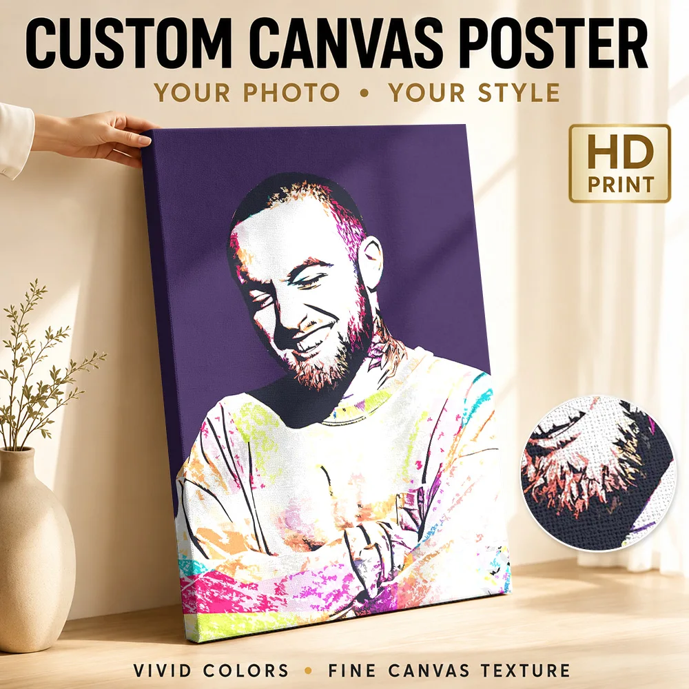 Mac Miller Framed Canvas Poster Personalized Photo Modern Aesthetic Wall Paintings Decoration for Office Hallway Ready to Hang