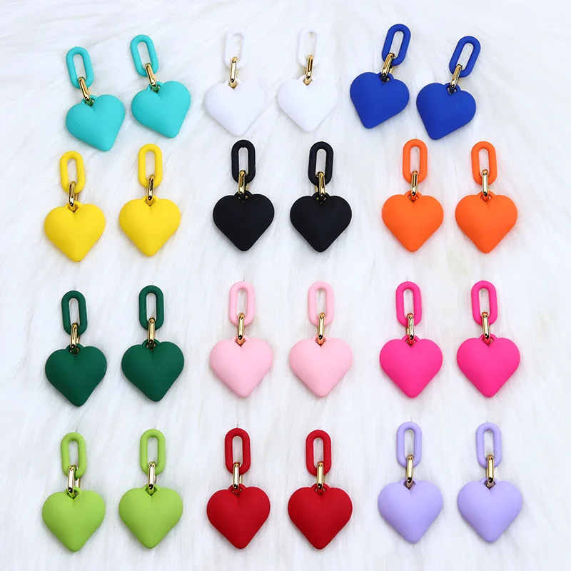 Colorful Heart Earrings for Women Retro Autumn and Winter Simple Sweet Buckle Design Acrylic Earrings Party Wedding Jewelry