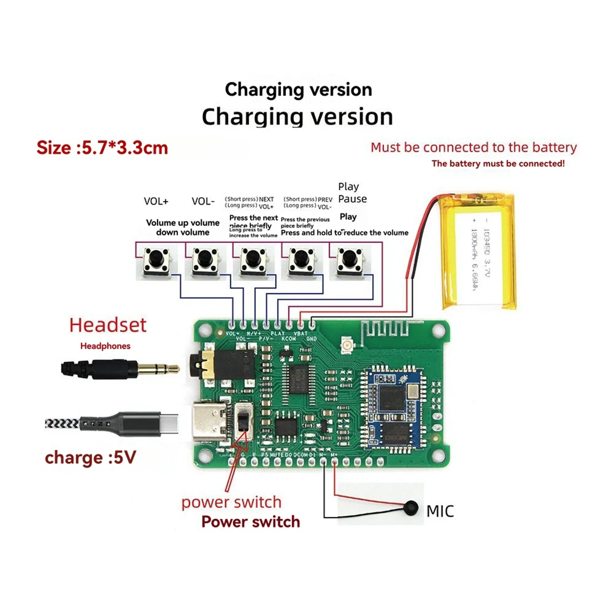 HJ-QCC5125 Charging Version Bluetooth 5.1 Stereo Audio Module APP Name Password Change EQ APTXLL APTXHD LDAC