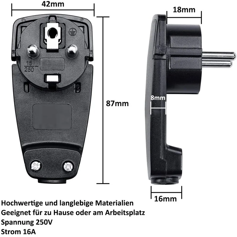 Schuko Angled Plug Flat, Schuko Flat Plug 250 V (16 A), Schuko Plug, Schuko Plug Flat, Eu Plug Spare Parts Accessories