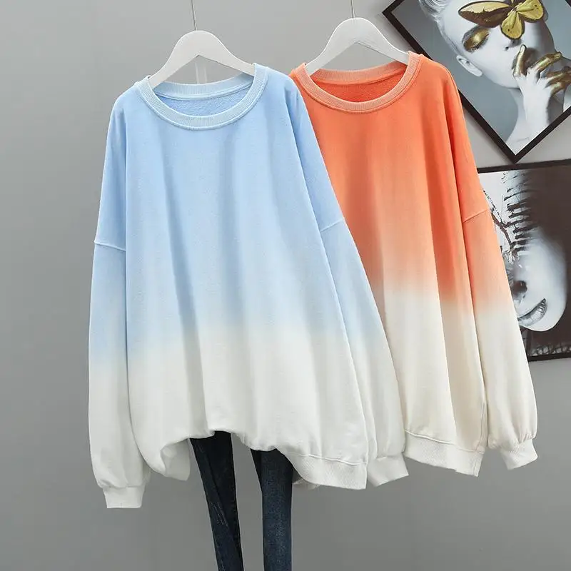 Spring Autumn New Round Neck Long Sleeve Fashion Sweatshirts Women High Street Casual Loose Mid-length Pullovers Elegant Tops