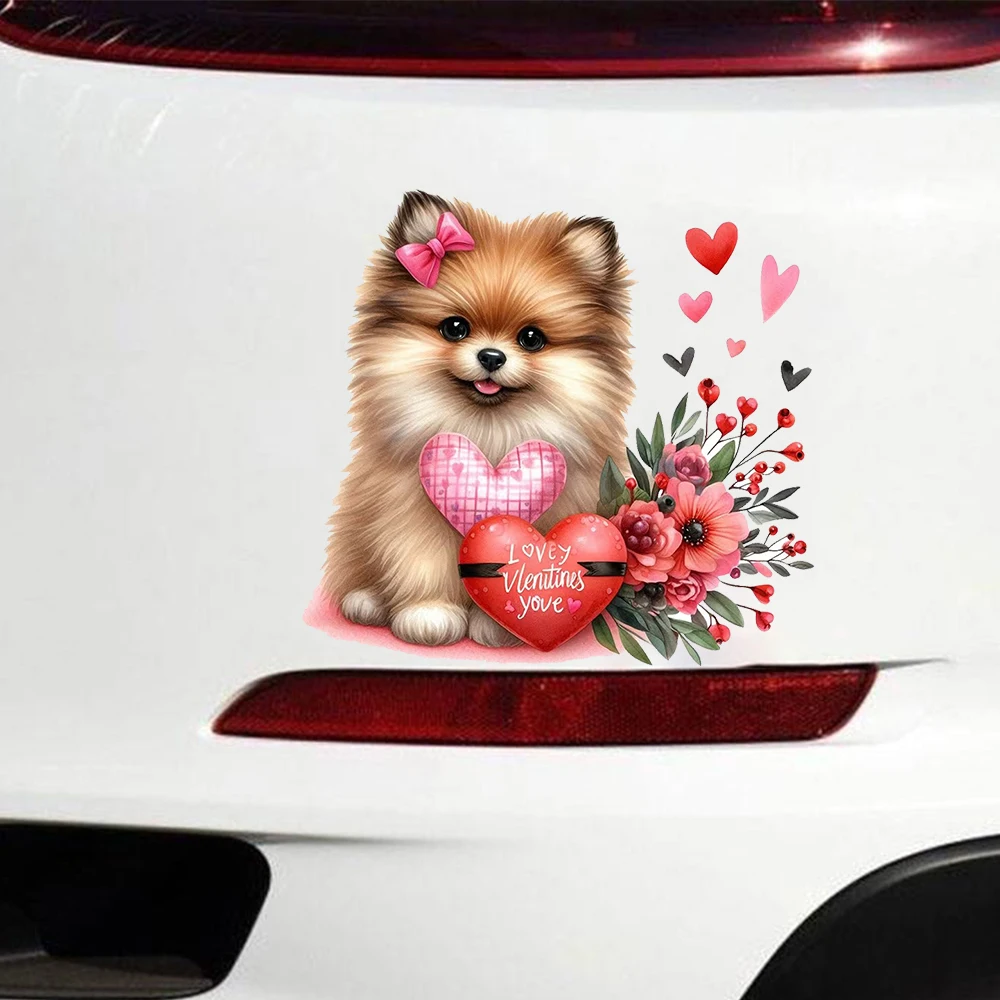 QT2600#Adorable Pomeranian with Pink Bow Waterproof Vinyl Stickers for Car, Laptop, Wall and Glass Surface