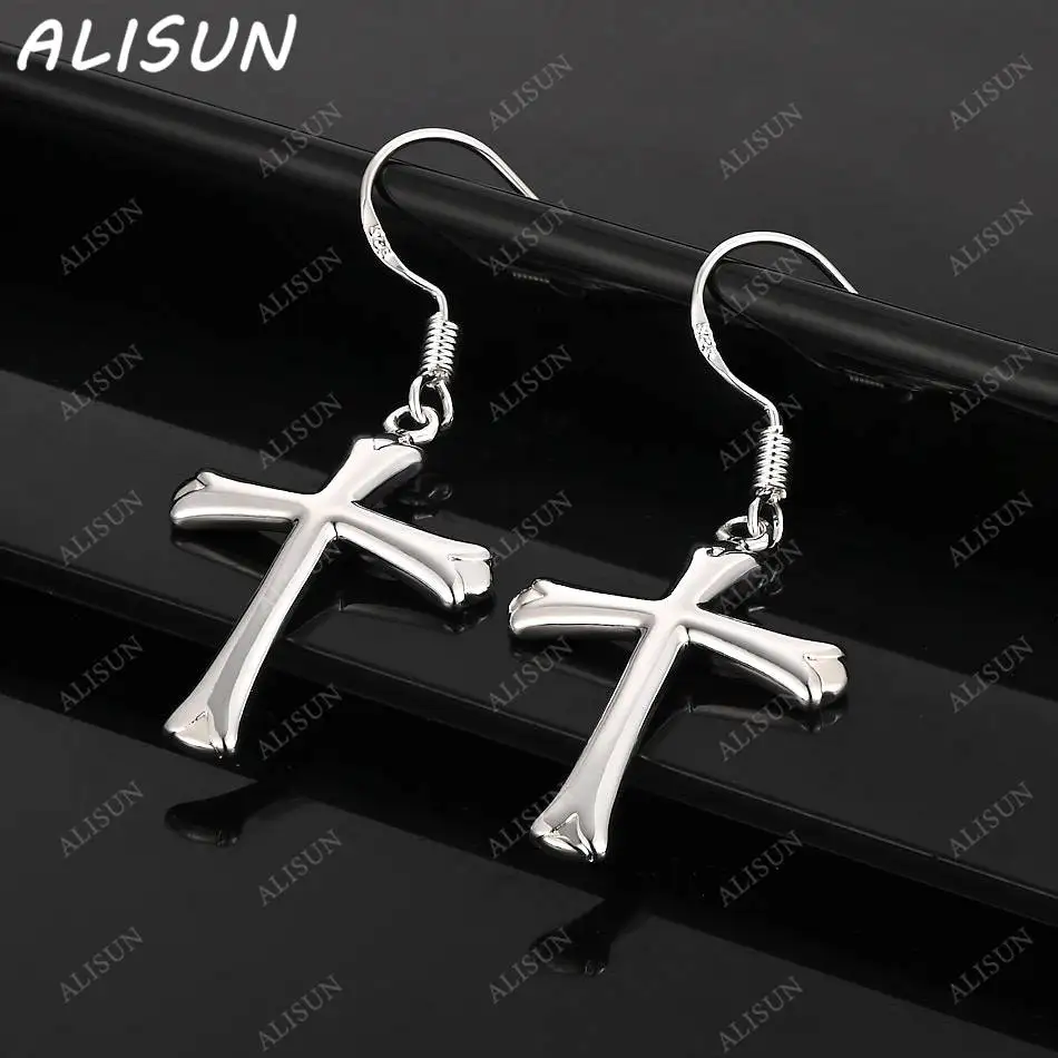 

ALISUN 925 Sterling Silver Cross Earrings Drop Earrings For Women Charm Trend Birthday Gifts Fashion Party Fine Jewelry