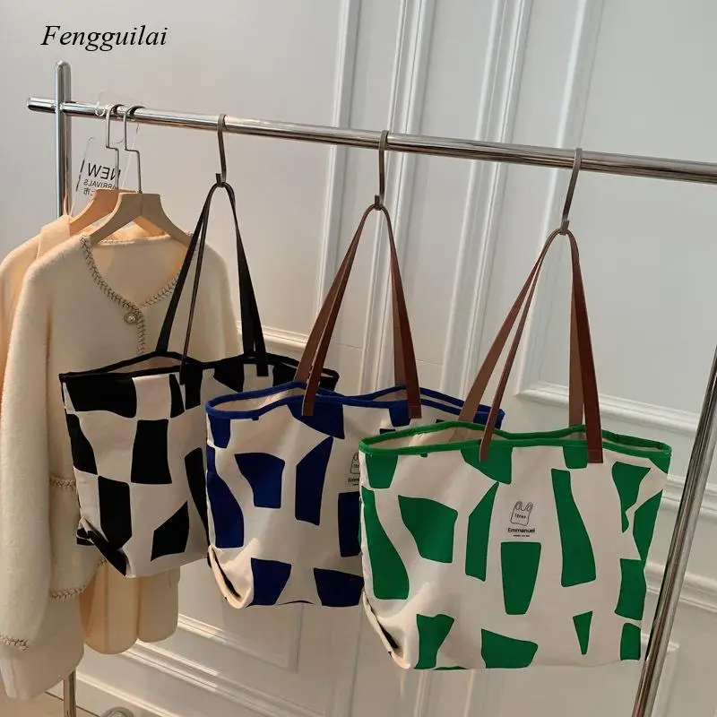 2022 New Canvas Bag Plaid Large-Capacity Simple Student Lightweight Portable Shopping Women's Bag Shoulder Bag Leisure Bag