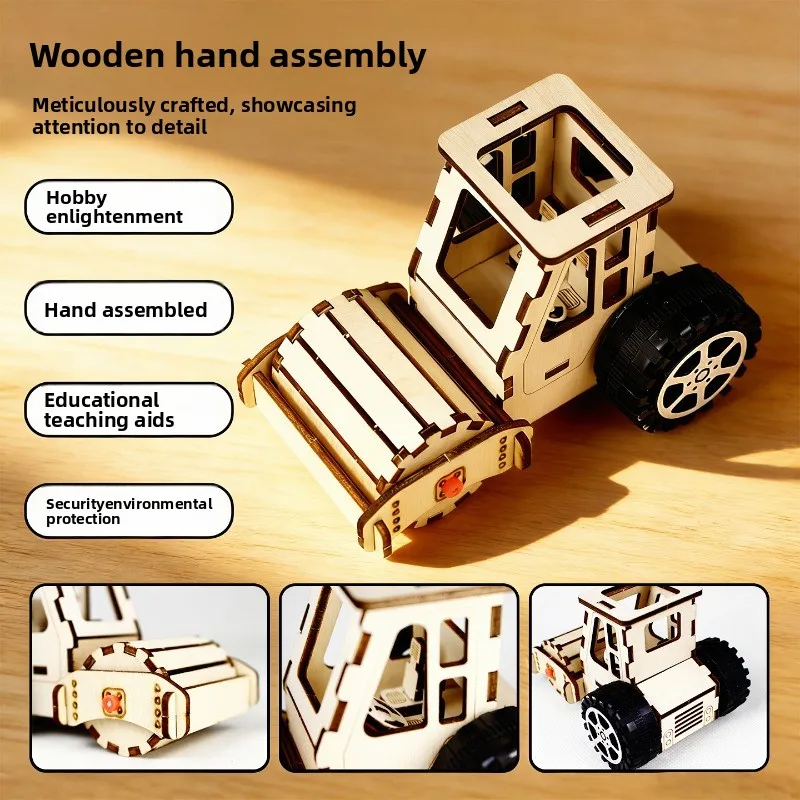 Wooden DIY Road Roller Model Kit Hand Assembly Science Experiment Educational Toy Kids Physics Mechanical Principle Learning