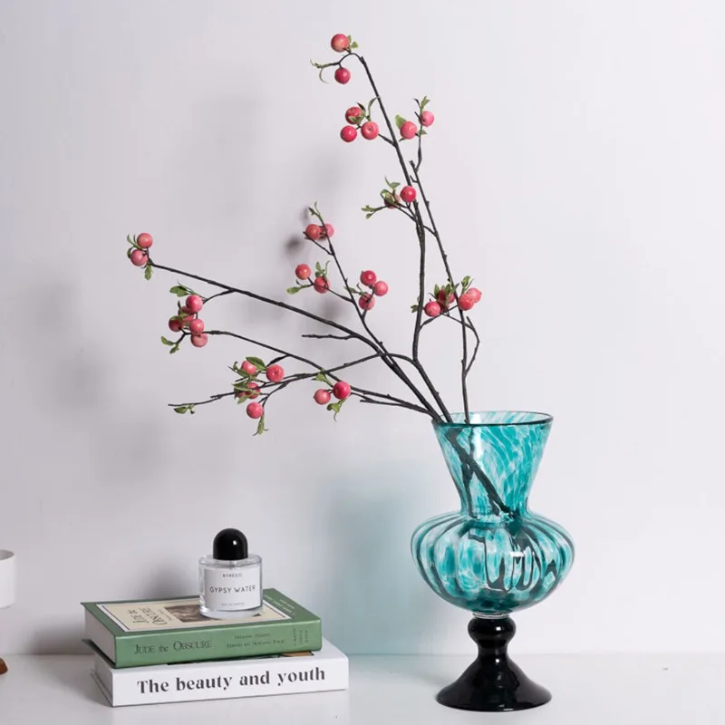 

Retro Chinese Tall Glass Vase Creative Art Wind Lamp Vases Dried Flower Arrangement Device Decoration Salon Maison Luxe Jarrones