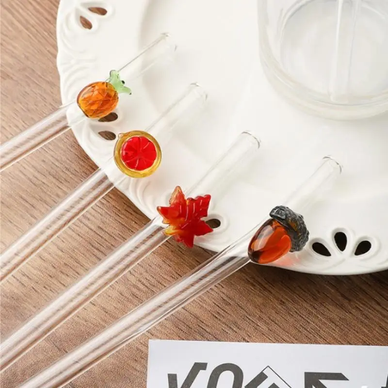 1pcs Reusable Glass Straw Fruit Design Clear Straws Strawberry Cherry Series Drink Straws 20cm