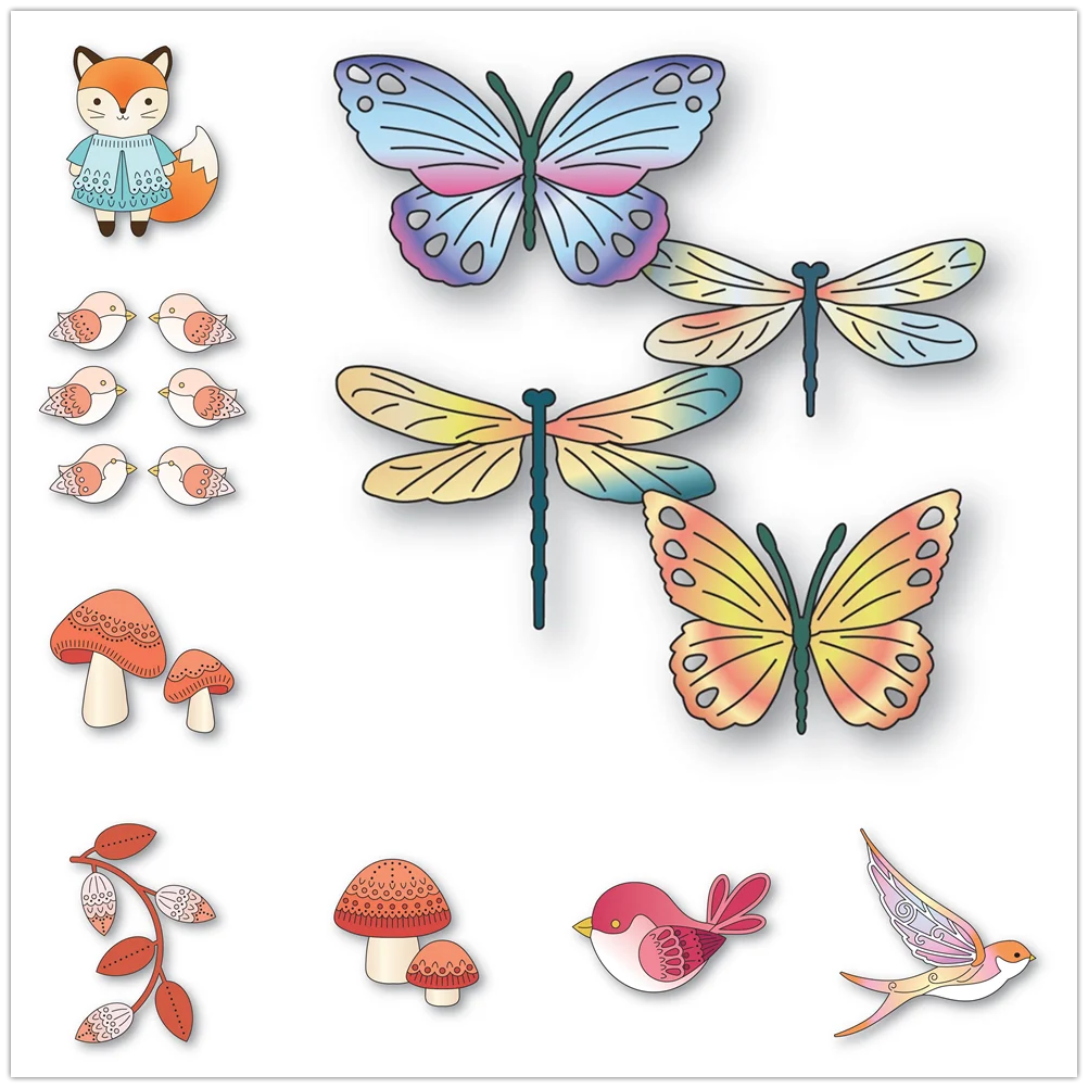 New 2025 Petal Bird Fox Butterflies Swallow Swirl Mushrooms Cutting Dies for Scrapbooking Supplies Paper Making Card Craft