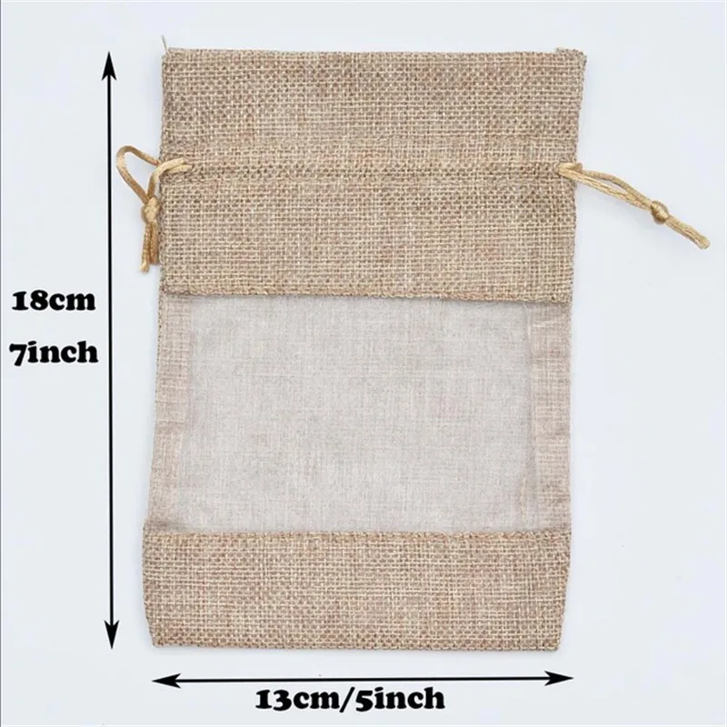 5pcs/Lot Organza Jute Bags Burlap Drawstring Bag Wedding Party Favors Gift Bags For Coffee Beans Candy Makeup Jewelry Packaging