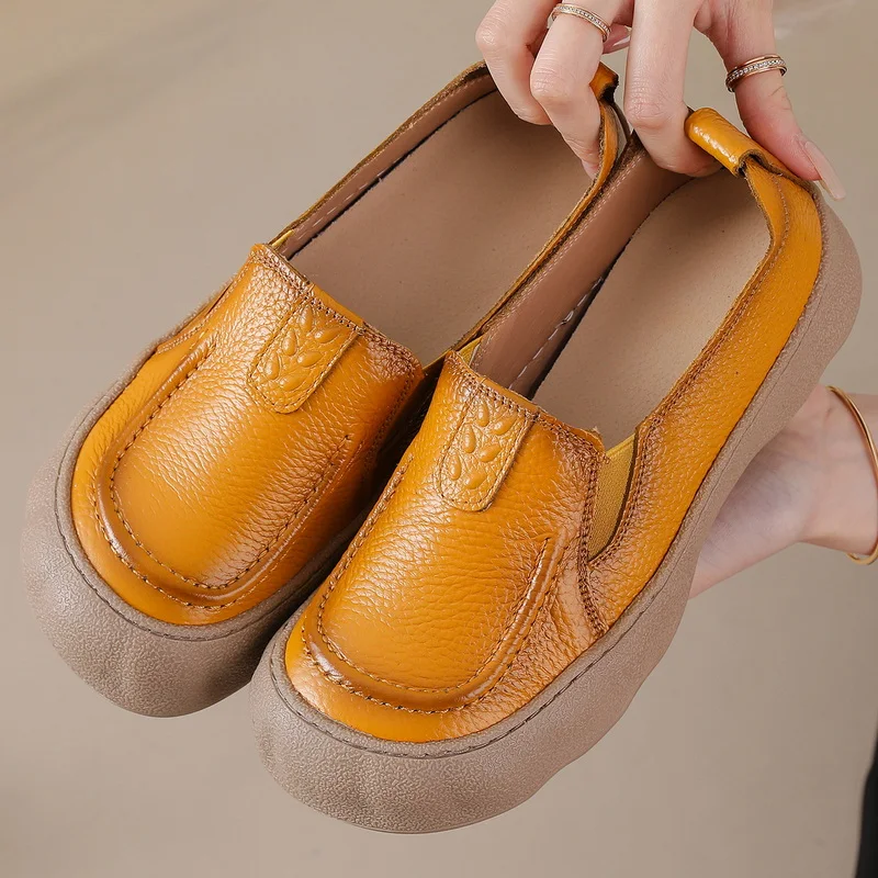 

New Handcrafted Cow Leather Flats Ladies Slip On Durable Shoes Woman Thick Sole Supportive Everyday Shoes