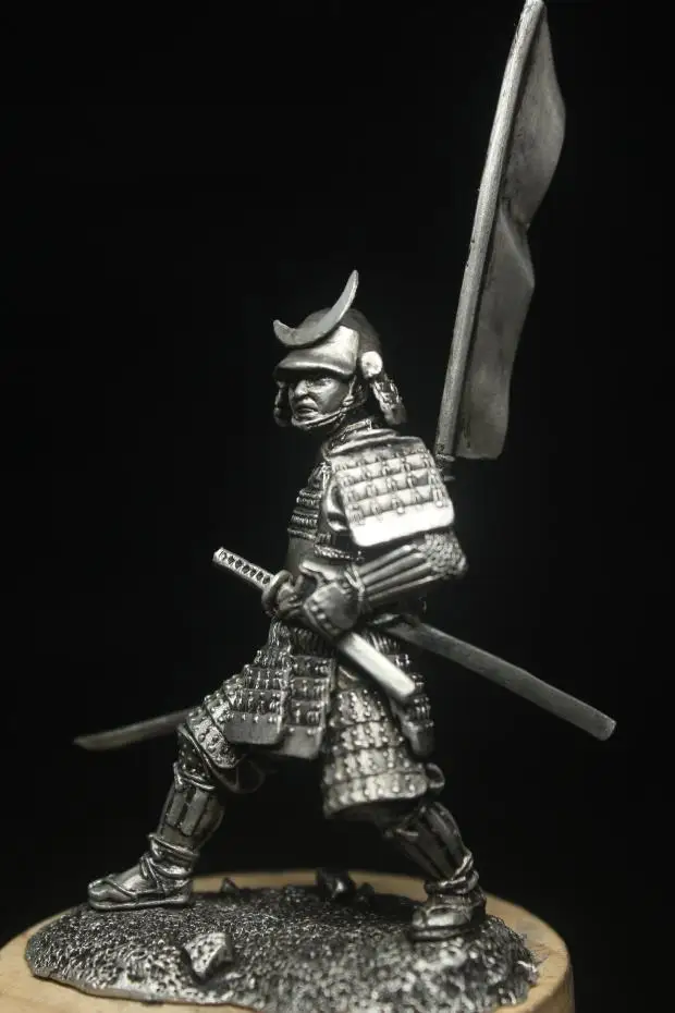 Japanese Warring States Samurai Figuirnes Flag Armor 1/30 60mm Scale Metal Ancient Soldier Model Collection Desktop Ornament