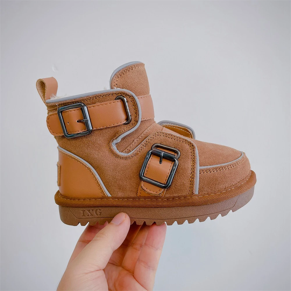 

Classic Winter Baby Plush Boots Children Boots for Boys Girls Fur Keep Warm Kids Fur Lined Ankle Warm Cotton Flat Shoes