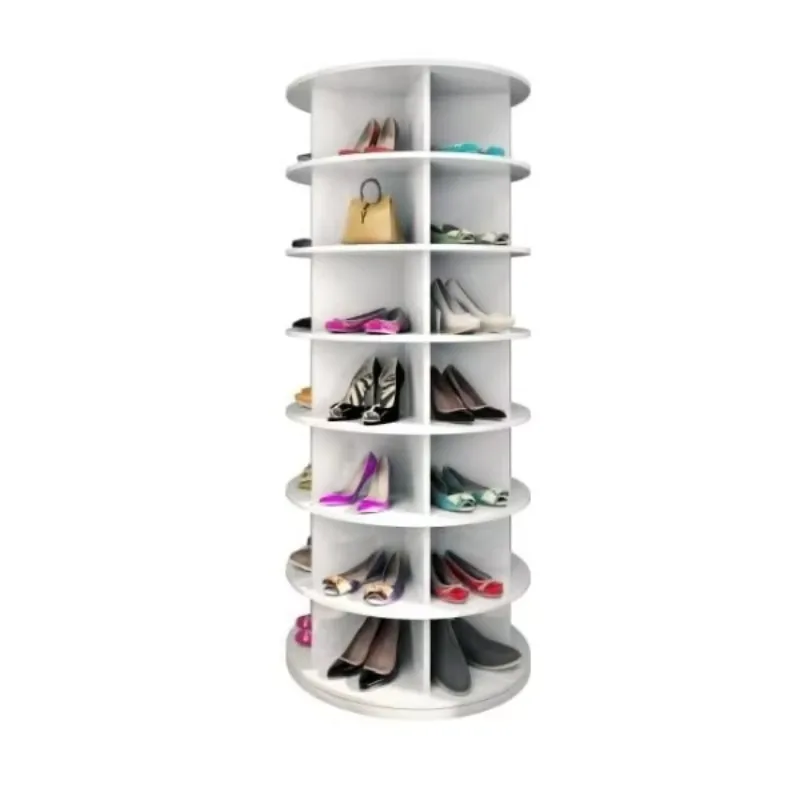 Intelligent Hallway Full Height 360 Degree Rotating Rotary DIY Wood Shoe Rack Cabinet Rotating With Sofa Mirror Door