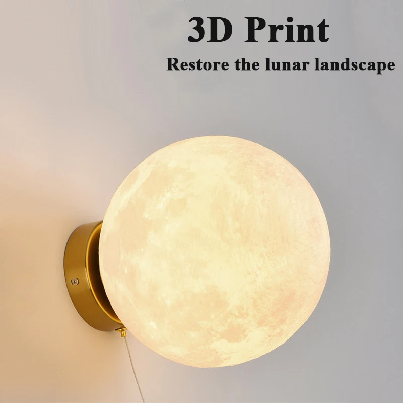 Comoonda Space Astronaut Wall Lamps PLA Lampshade Imitate The Moon Bedroom Children Sconce Lights Modern Creatiive Decor Lustres