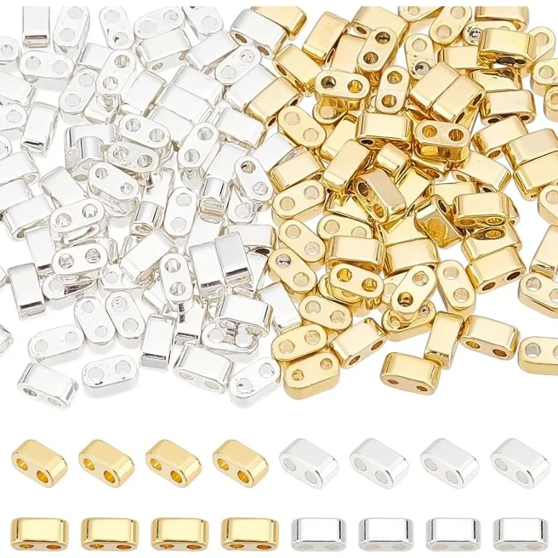 160pcs 2-Hole Seed Beads 24K Gold Plated Tila Beads Multi-Strand Linking Connectors Hematite Beads