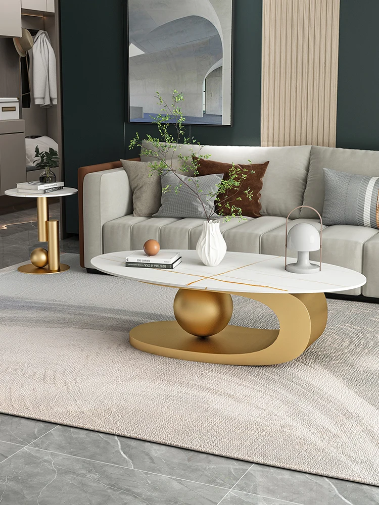 Rock Plate Tea Table Combination Oval Table, Light Luxury, Modern and Simple Household Small Unit Living Room Table