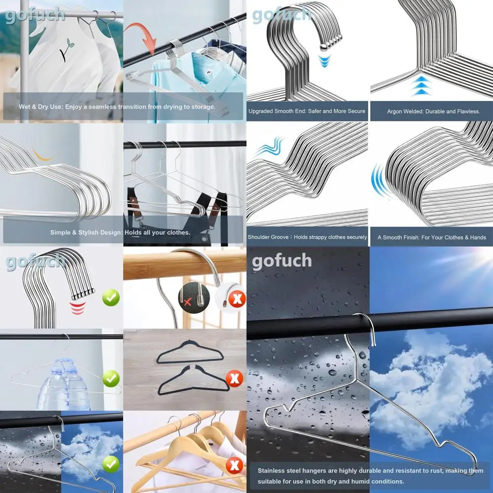 

Набор из 100 прочных вешалок из нержавеющей стали, тонкие проволочные вешалки для одежды с противоскользящими плечиками, 16,5 дюймов