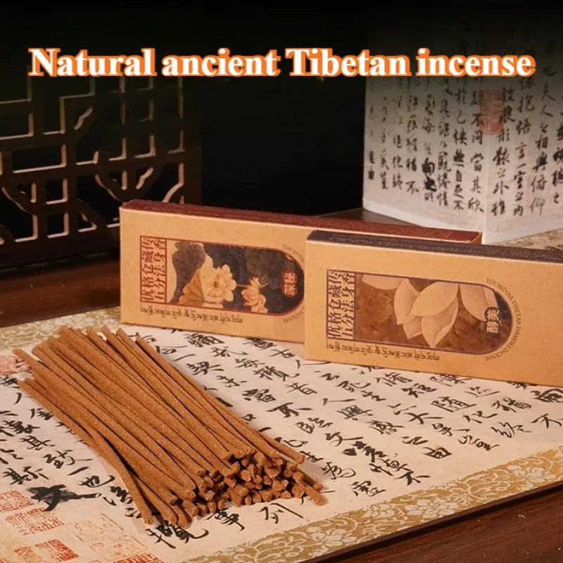 60Pcs - Box Tibetan Incense Sticks Handmade Natural Plants Materia Home Indoor Study Yoga Meditation Odor Removal Aromatherapy