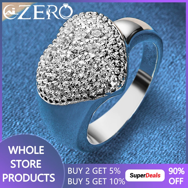 Luxury 925 Sterling Silver Crystal Love Heart Ring 7-10 Size For Women Man Wedding Fashion Party Jewelry Valentine'S Day Gifts