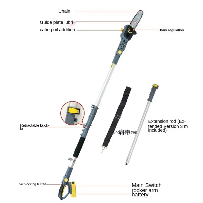 20V Telescopic Electric Chainsaw 1.8m 3m High Altitude Garden Pruning Tool Cordless and Rechargeable for DIY Garden Care