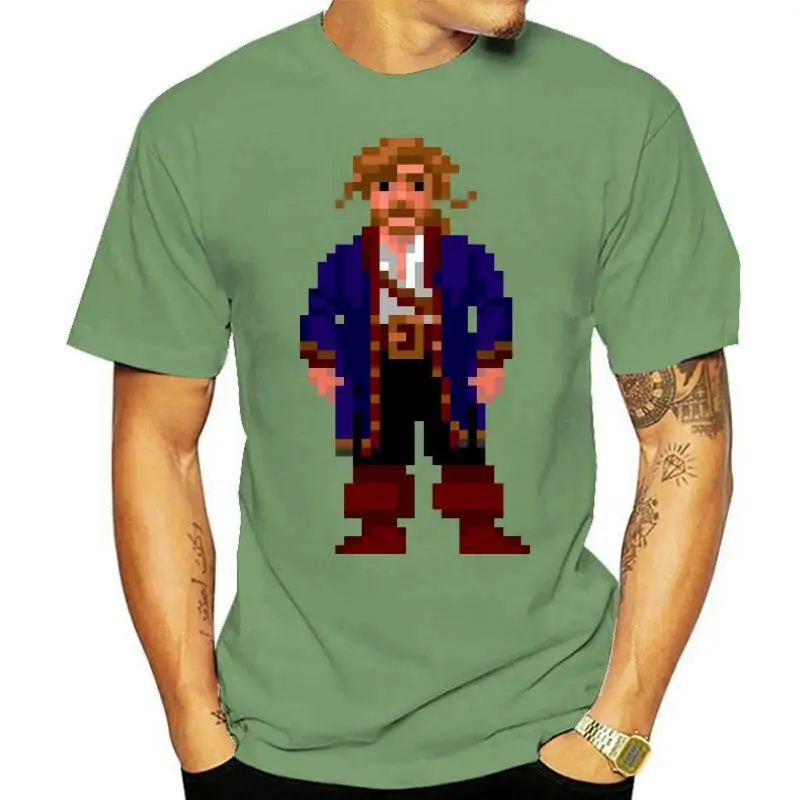 Stampa T Shirt Uomo Guybrush Threepwood T Shirt, Pixel, segreto Di Monkey Island, 8-Bit, Retro Game