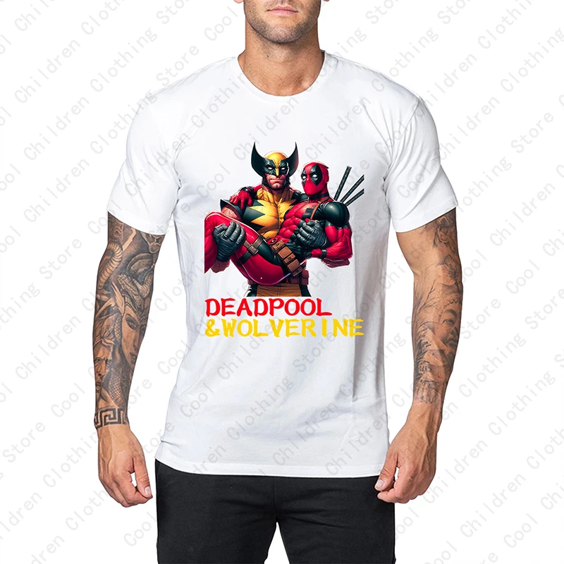 Double King D Deadpools & Wolverin Graphic Print Tshirt Summer Men Vintage Casual T-shirt Male Fashion Oversized Streetwear