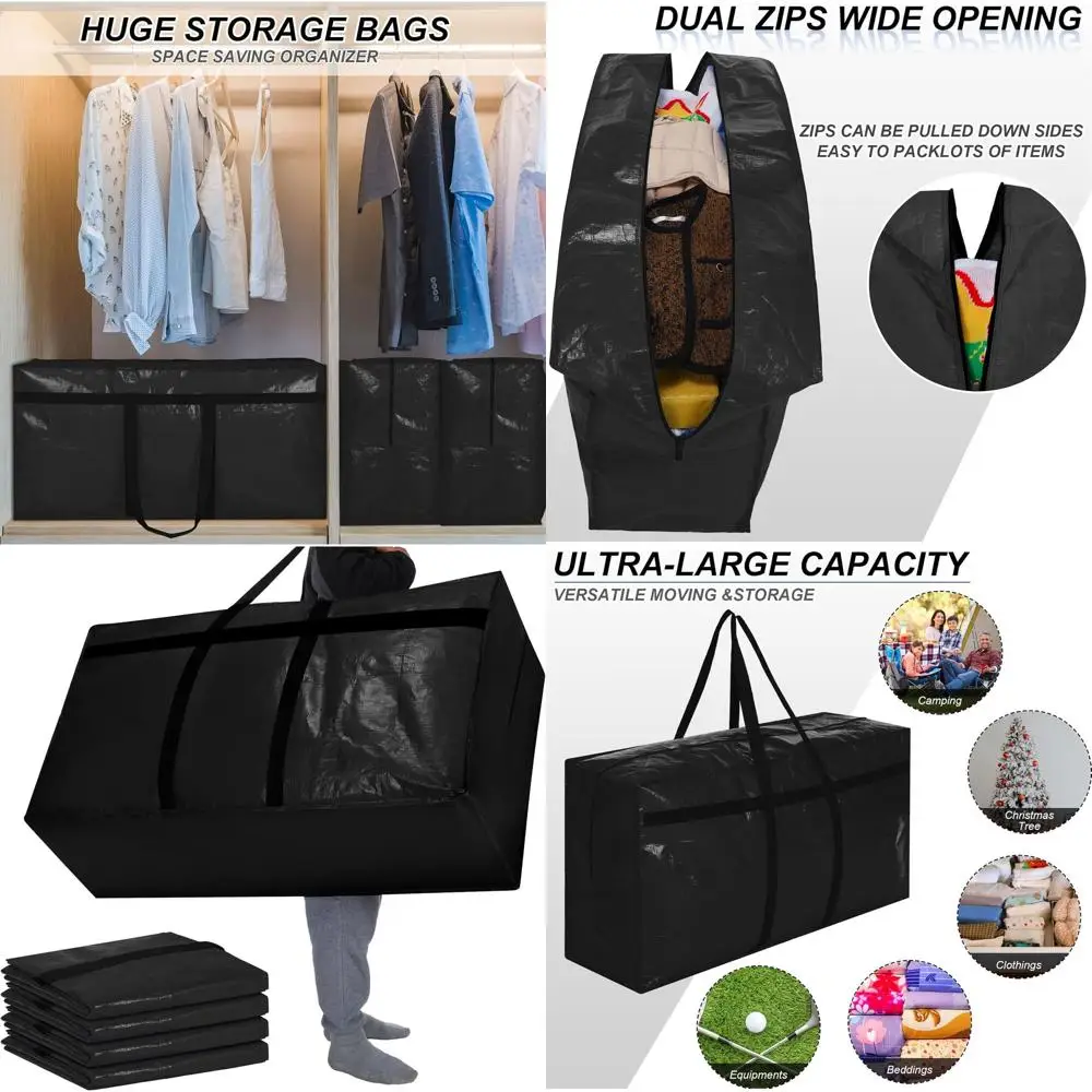 

Extra Large 98 Gallon Storage Bags with Zipper Handles for Christmas Tree and Dorm Moving (Black)