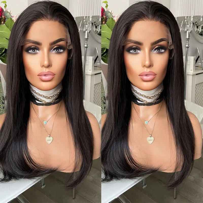 

Bombshell Synthetic Lace Front Wigs for Black Women Black Color Straight Futura Hair Heat Resistant Fiber With Natural Hairline