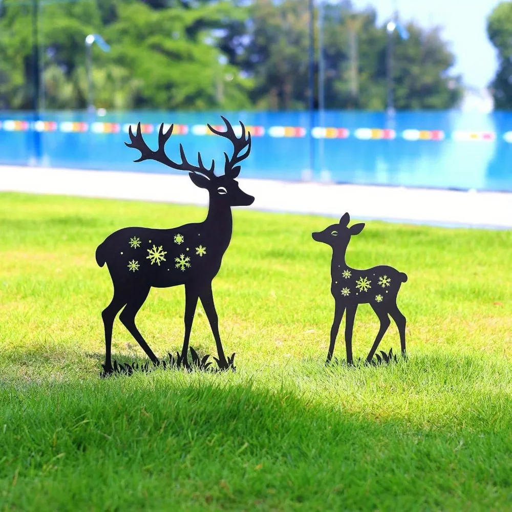 CIFBUY Metal Wall Art Deer Garden Stakes Rustic Iron Yard Lawn Decor Outdoor Backyard Patio Landscape Ground Plug Ornament