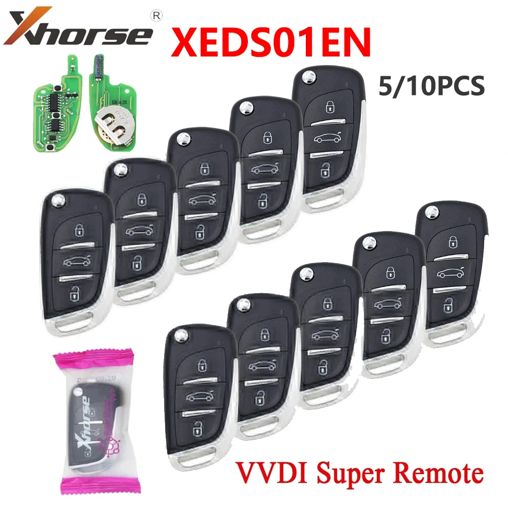 Xhorse XEDS01EN DS Style VVDI Super Télécommande 3 lèvent avec Compte Intégré 27 Super Puce pour VVDI2 /VVDI MINI/Max Key Tool, 5/10 Pièces