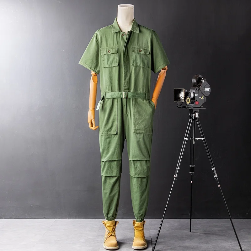 

Retro American Motorcycle Workwear Jumpsuit ort Sve Bar Couples ex One-Piece Youthful Vitali Summer Casual Pants