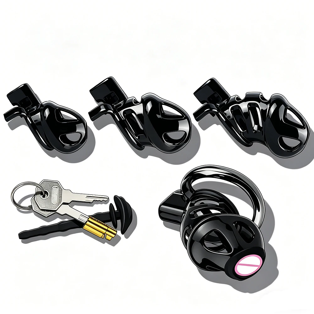 FRKO Male Black Chastity Cage With Detachable Silicone Urethral Catheter Lightweight BDSM Lockcock Cage Sex Toys For Men Gays