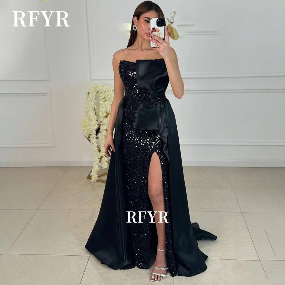 

RFYR Strapless Prom Dress Shiny Party Dress Sequins Evening Dresses Princess فساتين مناسبة رسمية Customized