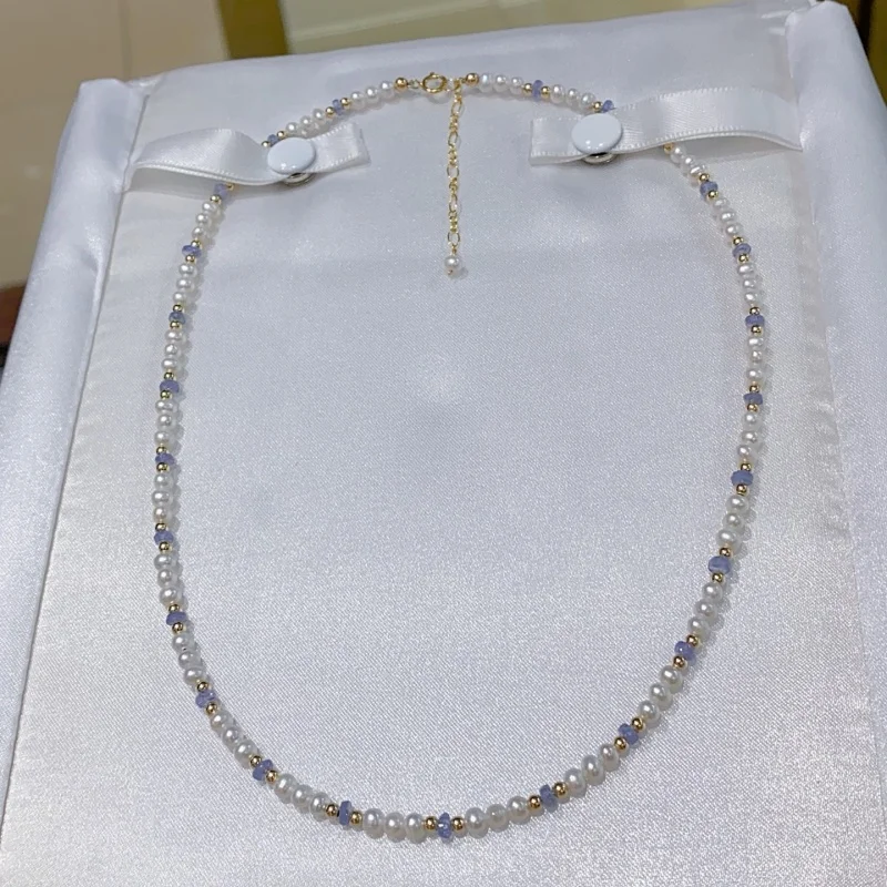 

SGARIT 3-4mm Really Pearl Necklace 14k Filled Gold Tanzanite Choker For Women Jewelry On Neck Pearl Accessories Party Gift SN29