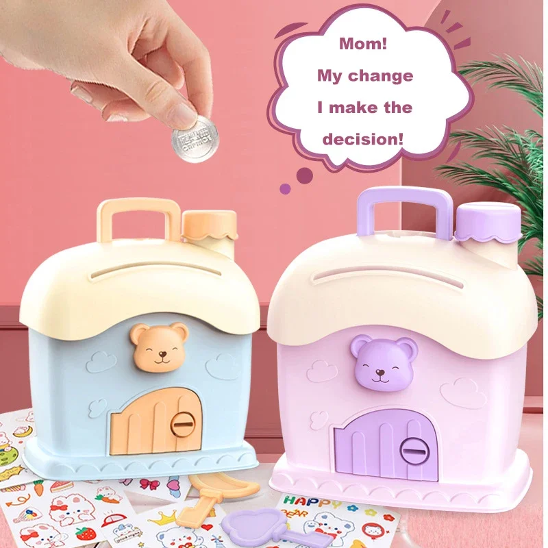 Hucha de dibujos animados para niños, pegatinas DIY, caja de almacenamiento, llave de casa pequeña, Kawaii, gran capacidad, lindos regalos de vacaciones para niños