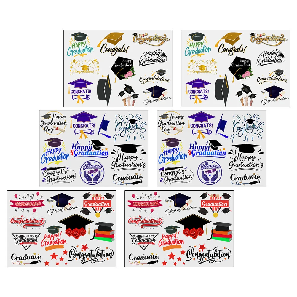 

6 Sheets Graduation Tattoos Stickers Variety Caps Stars Diplomas Awards Certificates Party Supplies Stickers Fresh Tattoos