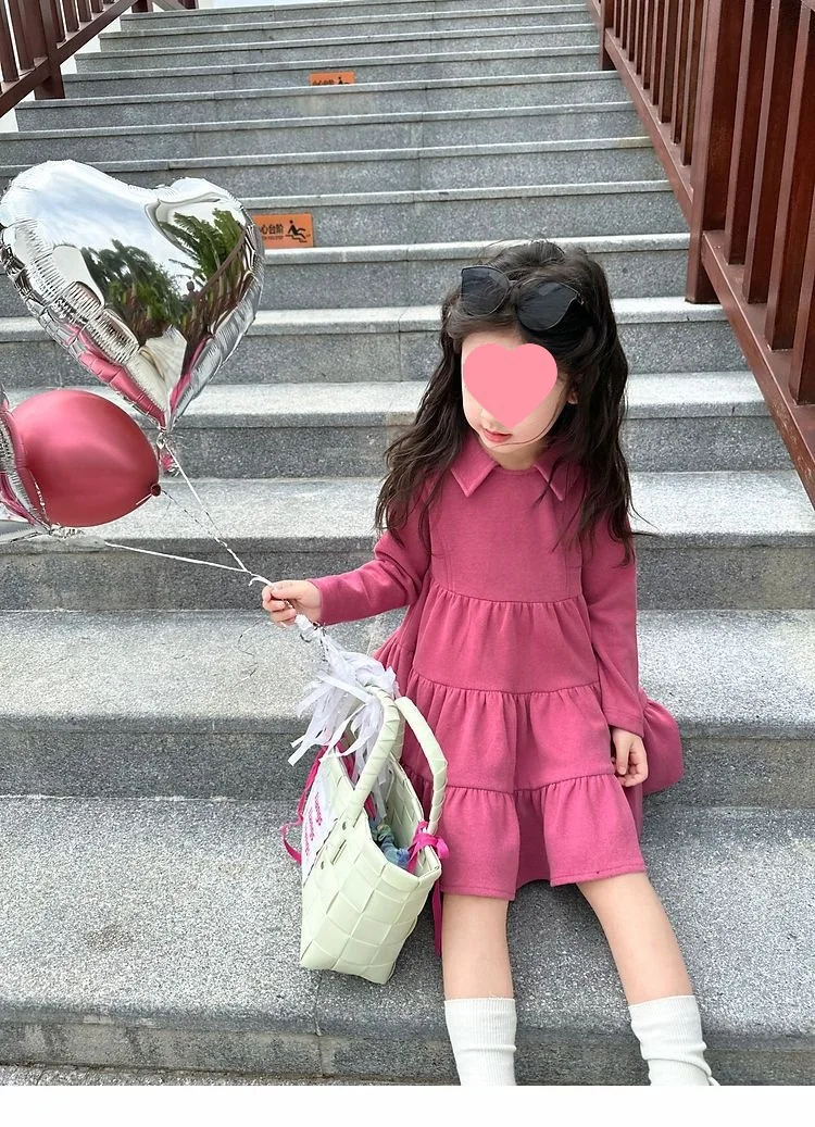 2026 Neue Herbst-Kinderkleidung 2-10 Jahre Mädchen Partykleid Langärmeliges Baumwollkleid Einfarbige Kinder-Prinzessinnenkleider – Detail 11