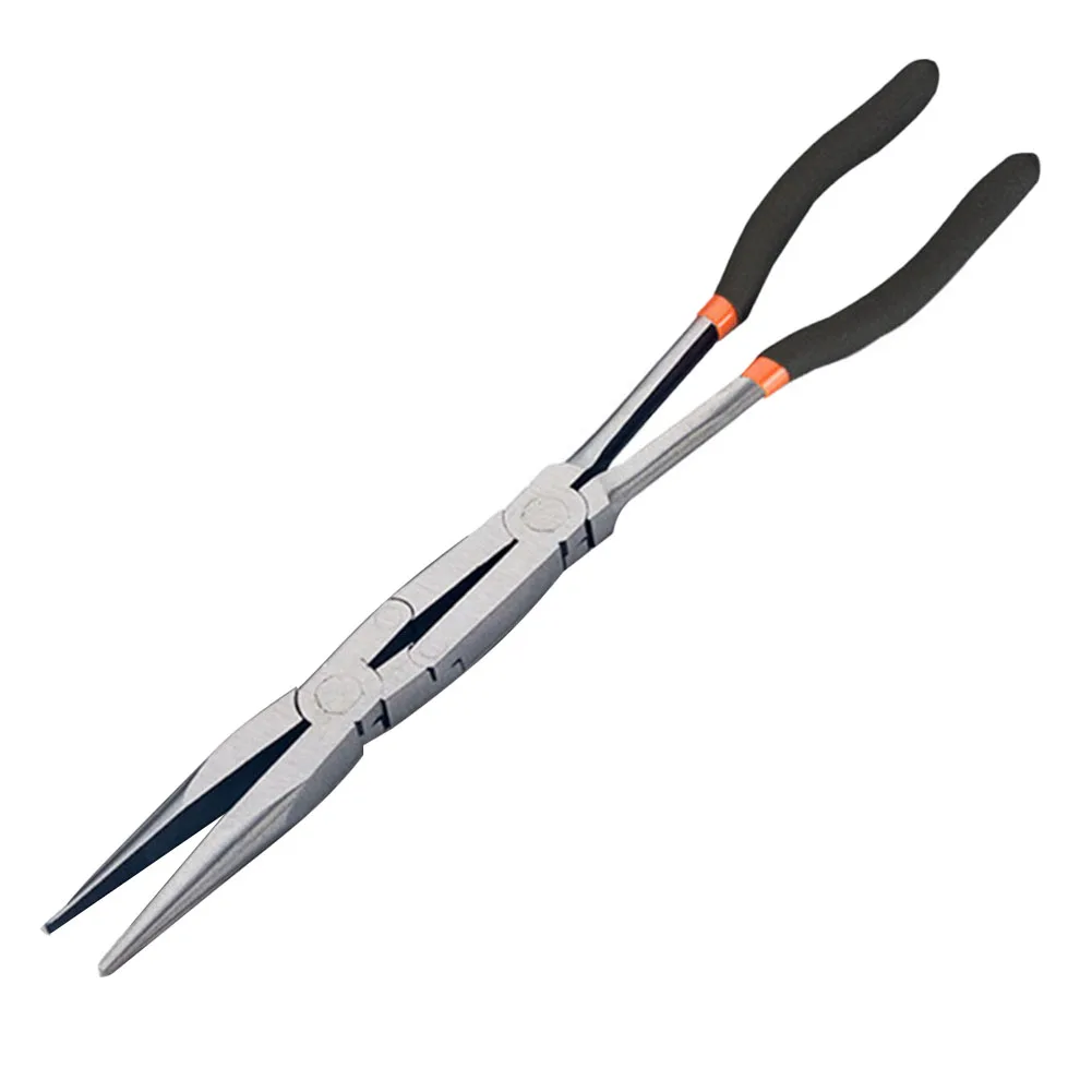 For Auto Repair Bent Jaw Pliers Cable Puller Precision Tasks Silver Double Long Nose Pliers Tools Two-Piece Set