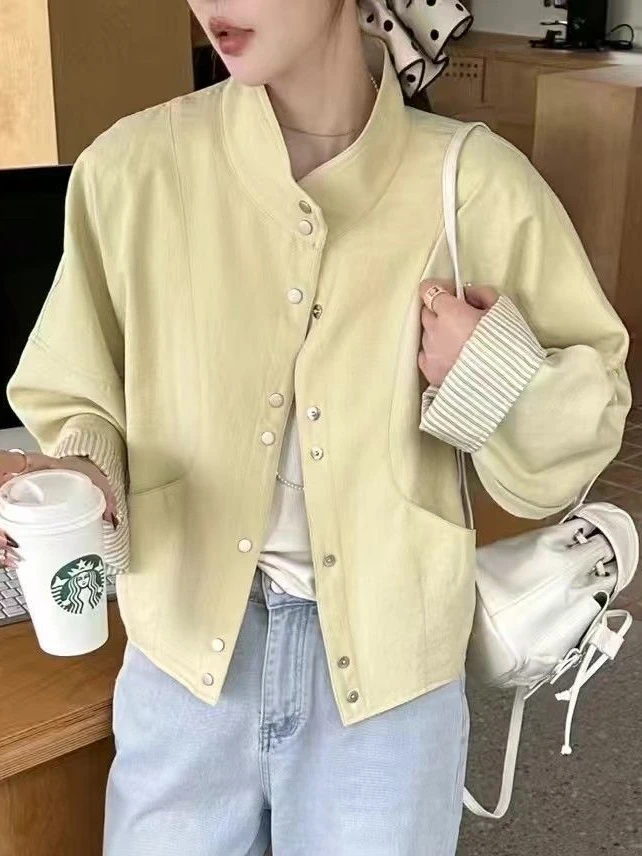 

Весенне-летняя новая женская куртка, короткая ветровка с воротником-стойкой, куртка