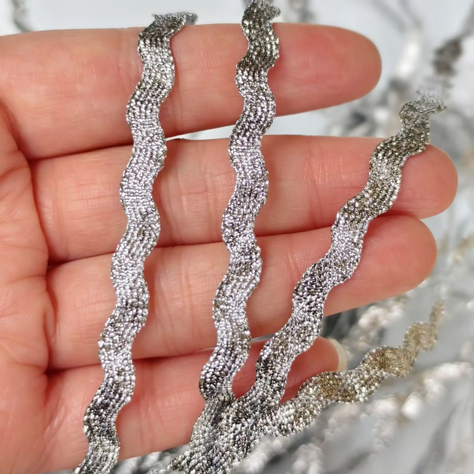 10Meters/lot 5mm Gold Silver Polyester S Shape Design Lace Ribbon Lace Trims Wedding Bride Dress Sewing Craft Z320