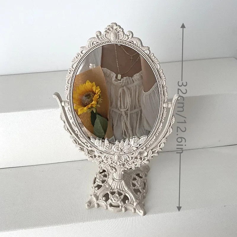 Korean INS European Style Palace Carving Vintage Retro Style Flip Mirror Home Stay Dormitory Decoration Desktop Makeup Mirror