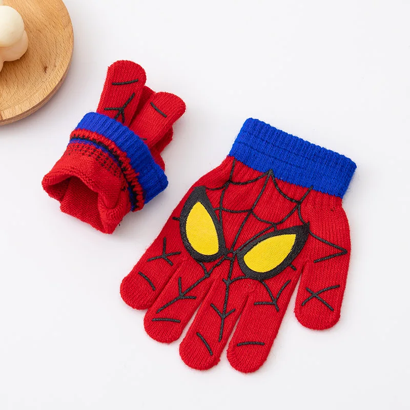 3-8 Years Autumn Winter Kids Knitted Gloves Cute Cartoon Spider Full Finger Boys Warm Outdoors Children Mittens