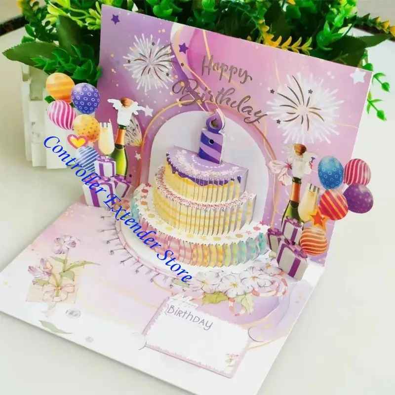 N84B Light and Sound Happy Birthday Card Tarjeta felicitación pastel con Luz Música