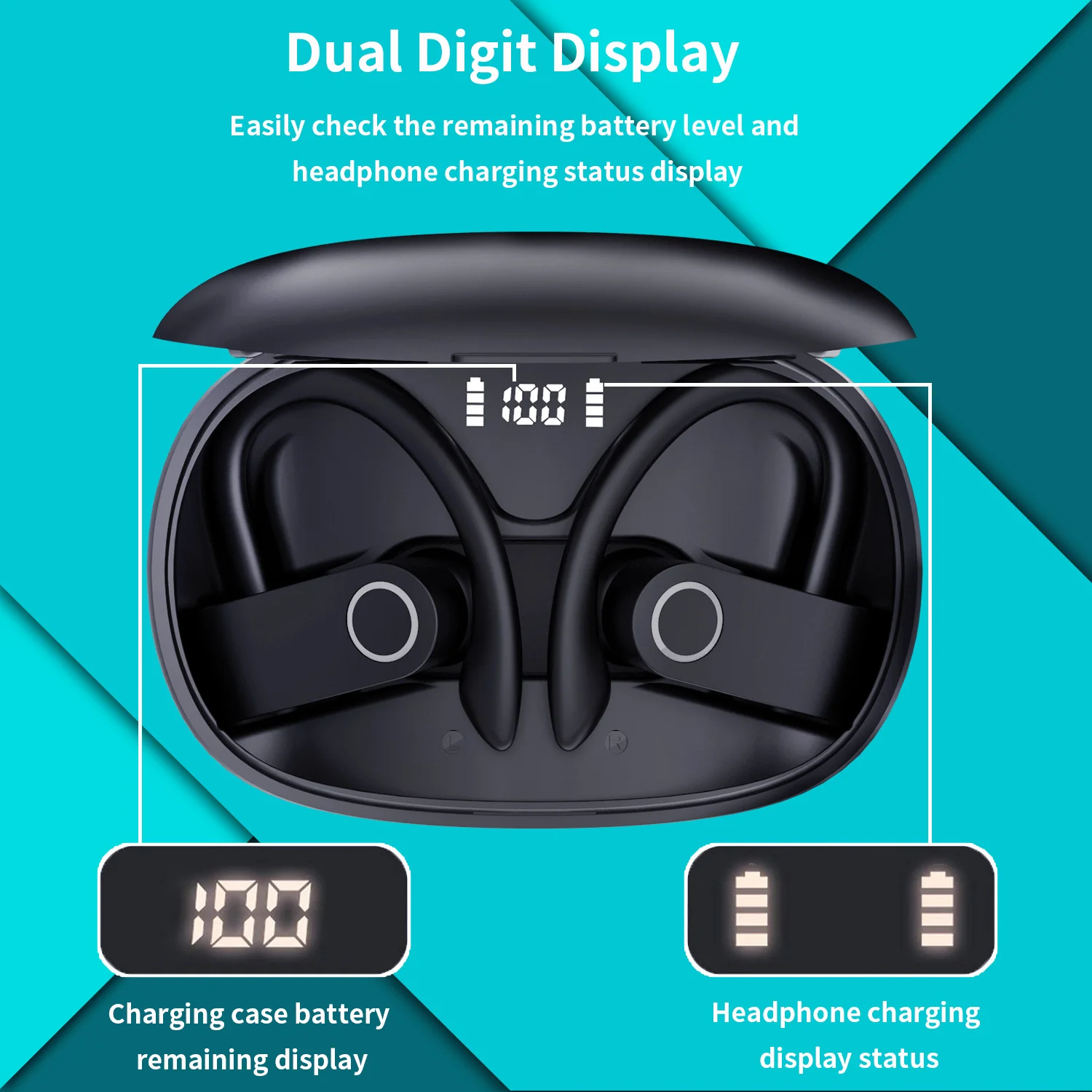 

Bluetooth Earphone Ear Hook Style Long Battery Life Power Display HiFi Stereo Sound Comfortable Wear Open Style Earphone