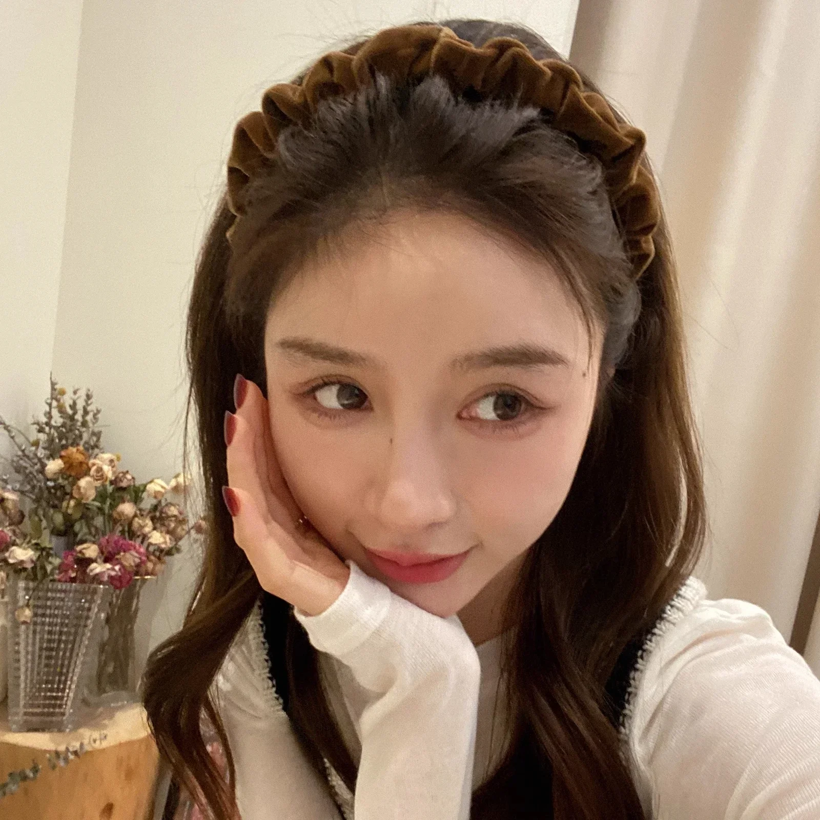 

French retro velvet pleated thin headband