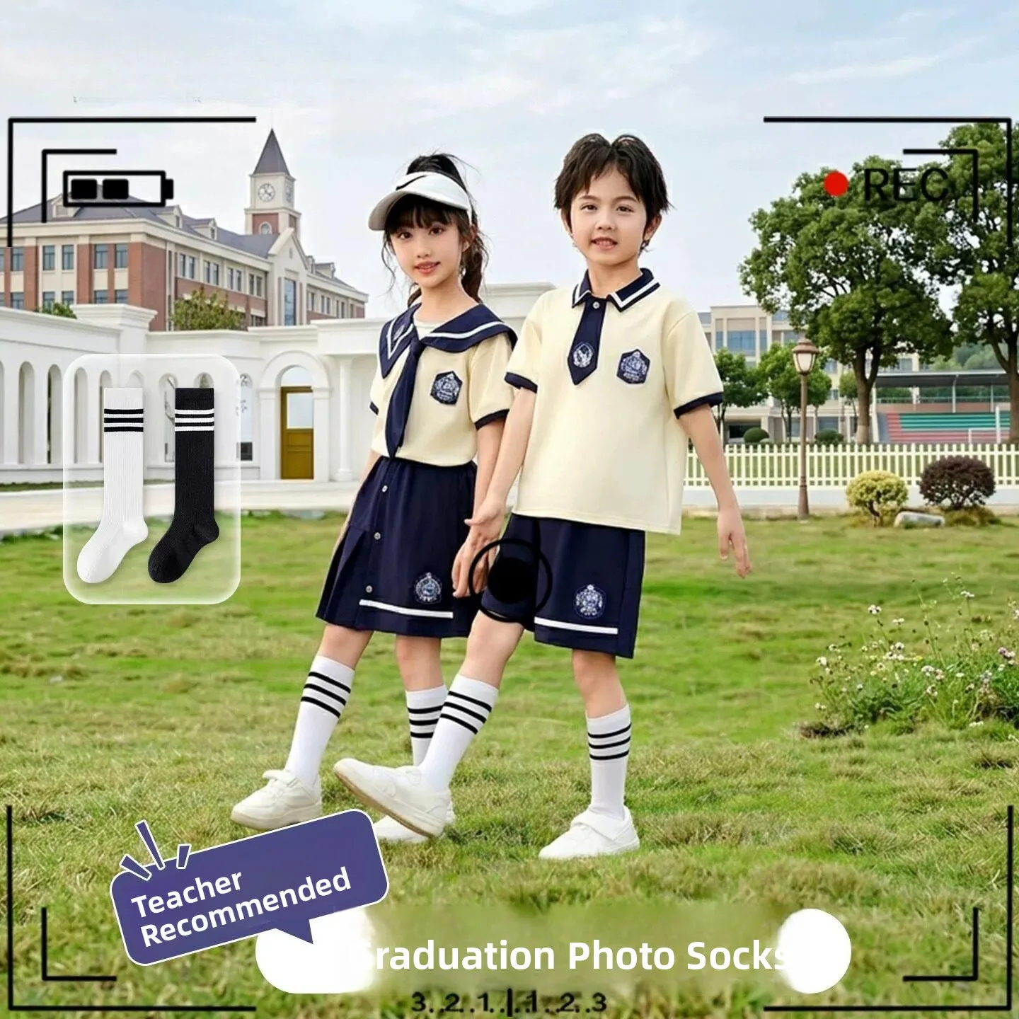 Children's Mid-Calf Socks Thin Summer Cotton Leg Socks for Boys And Girls Student Graduation Photo Black And White Mid-Calf S...