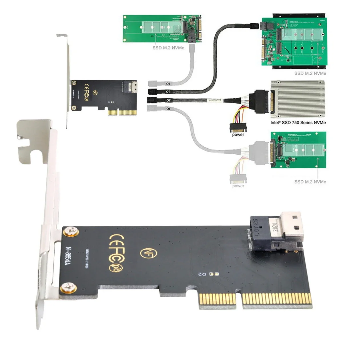 PCIe 3.0 X4 To U.2 Solid State NVMe Slimline SSD SFF-8654 To SSF-8639 Adapter Converter Card SAS 8654 Pcie 4x High Speed