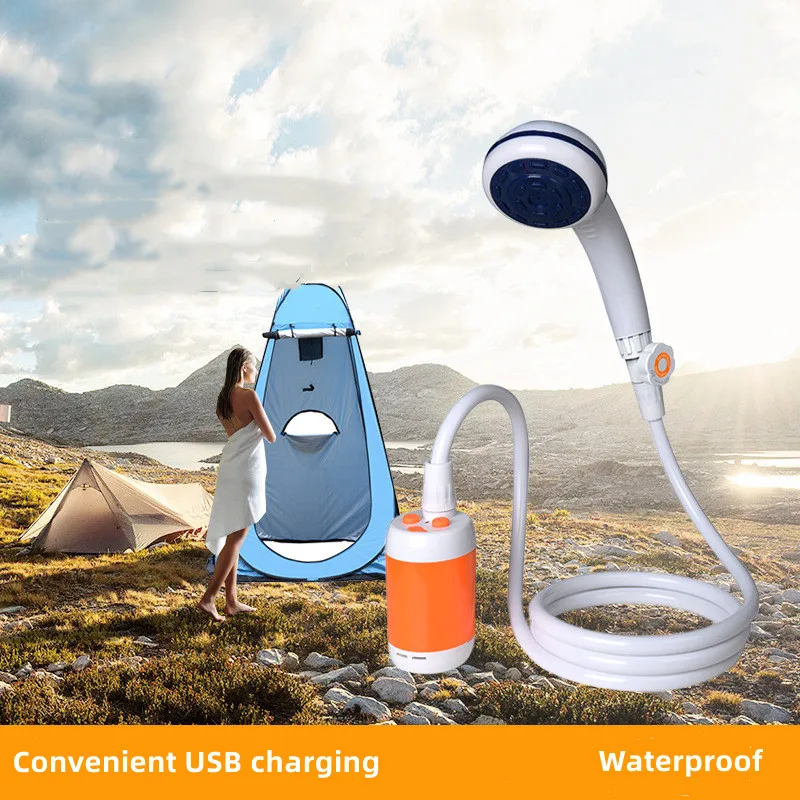 Portable USB Shower Water Pump USB Rechargeable Shower Head Nozzle Handheld Camping Shower Washer Faucet Camp Travel Outdoor Kit