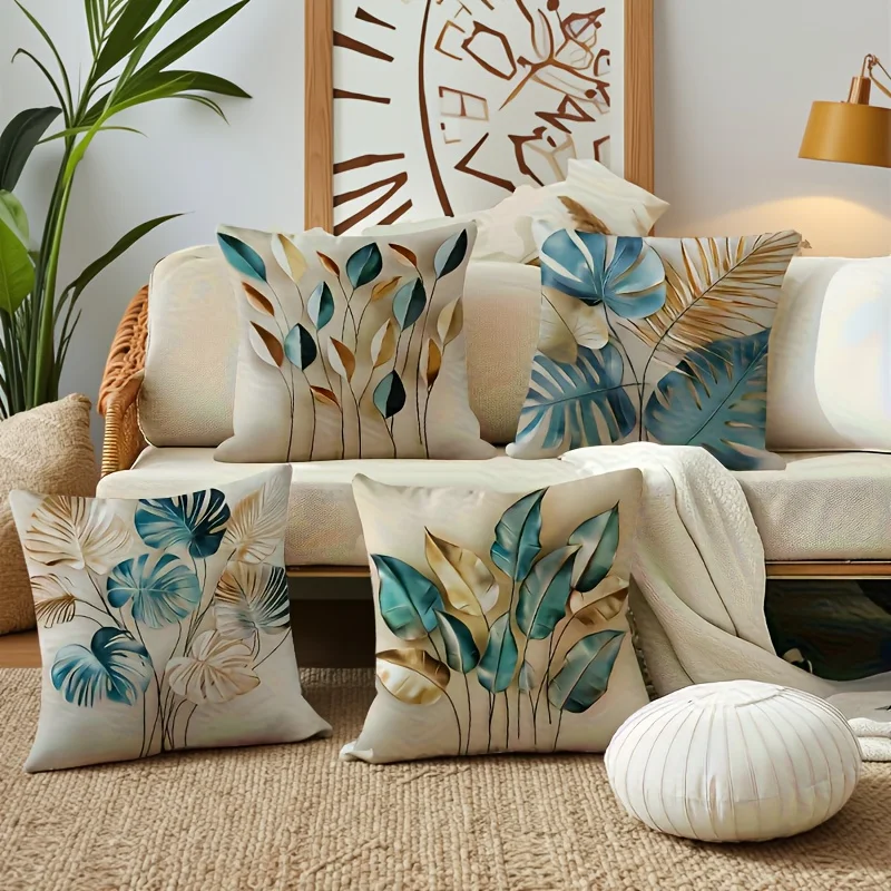 Tropical Leaf Print Pillowcases Modern Botanical Cushion Covers Set for Bedroom Home Decor Jungle Design